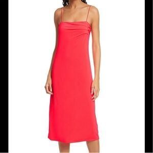 LE SUPERBE Entourage Midi Slipdress in Hot Coral